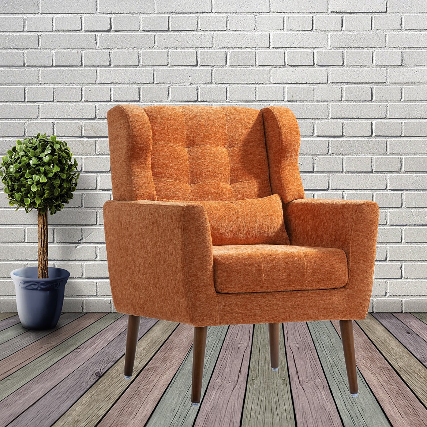 Modern Accent Chair Upholstered Foam Filled Living Room Chairs Comfy Reading Chair Mid Century Modern Chair (Orange) - LaTezza Online Shop