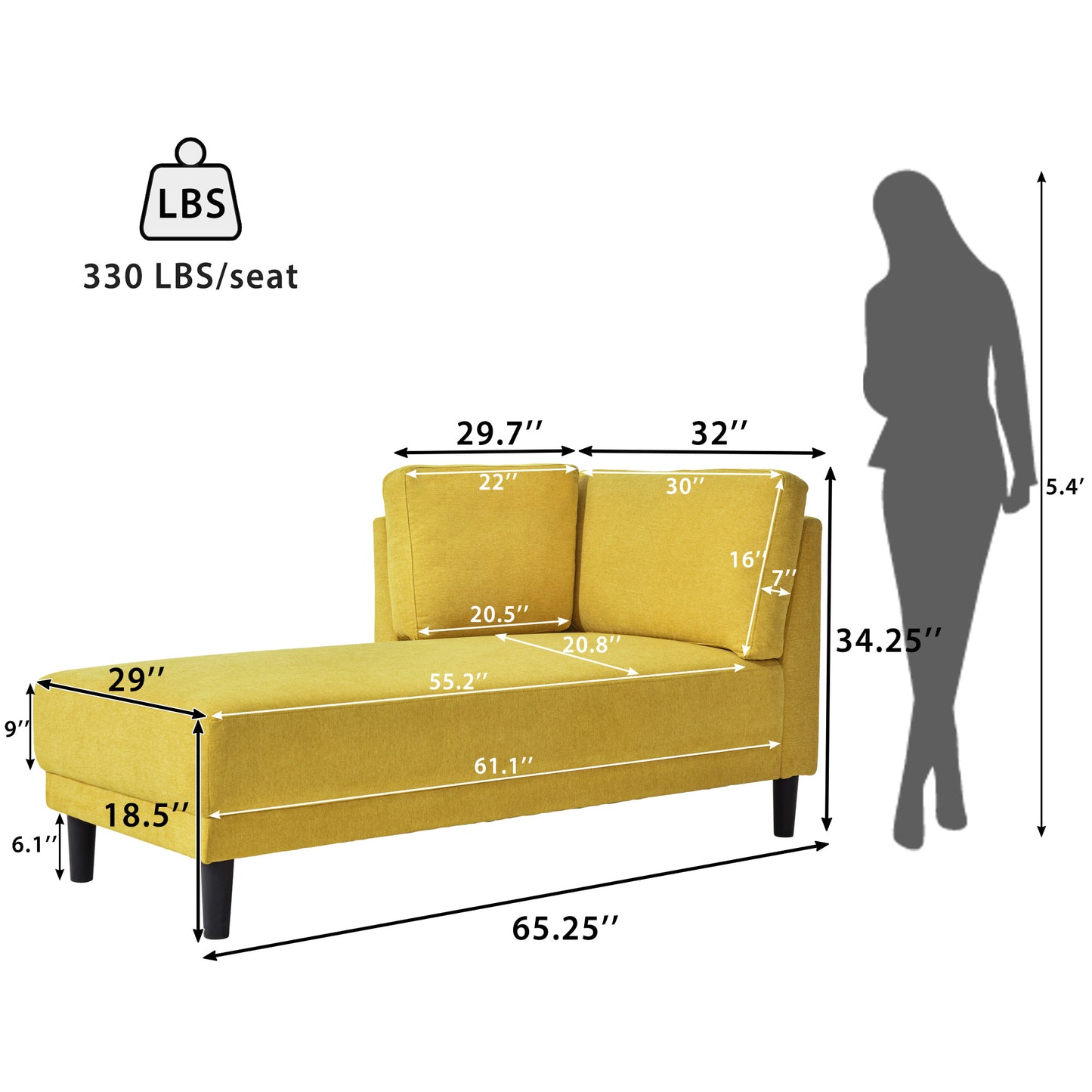 65" Mid-Century Modern Fabric Corner Lounge Chair Upholstered Indoor Chaise Lounge for Bedroom - LaTezza Online Shop
