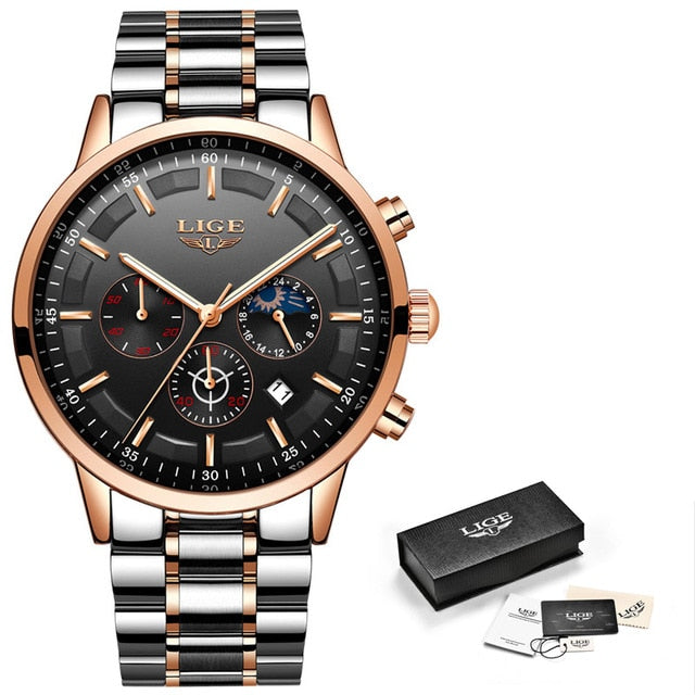 LIGE Sport Quartz Mens Top Brand Luxury Business Waterproof Watch