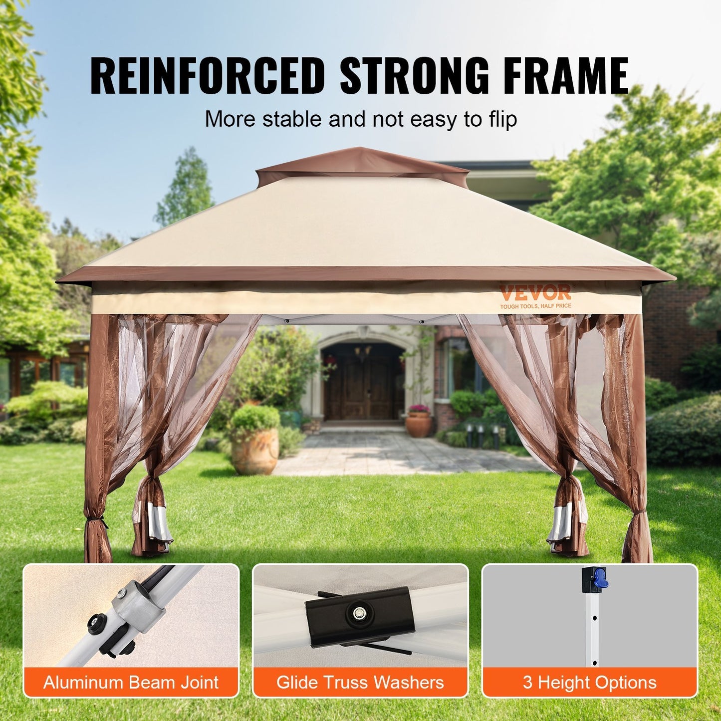 VEVOR Patio Gazebo, 11 X 11 FT Pop Up Gazebo For 8-10 Person, With Mosquito Netting, Metal Frame, And PU Coated 250D Oxford Cloth, Outdoor Canopy Shelter For Patio, Backyard, Lawn, Garden, De - LaTezza Online Shop
