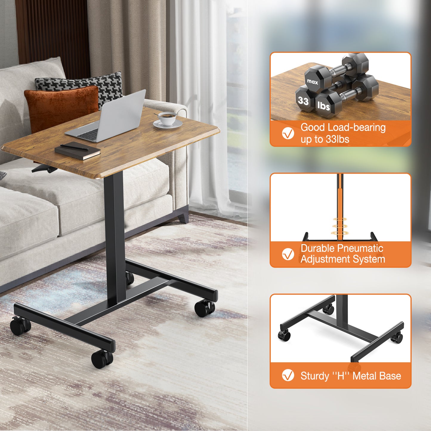Adjustable Rolling Desk Laptop Computer Cart For Home Office Classroom Overbed Table - LaTezza Online Shop