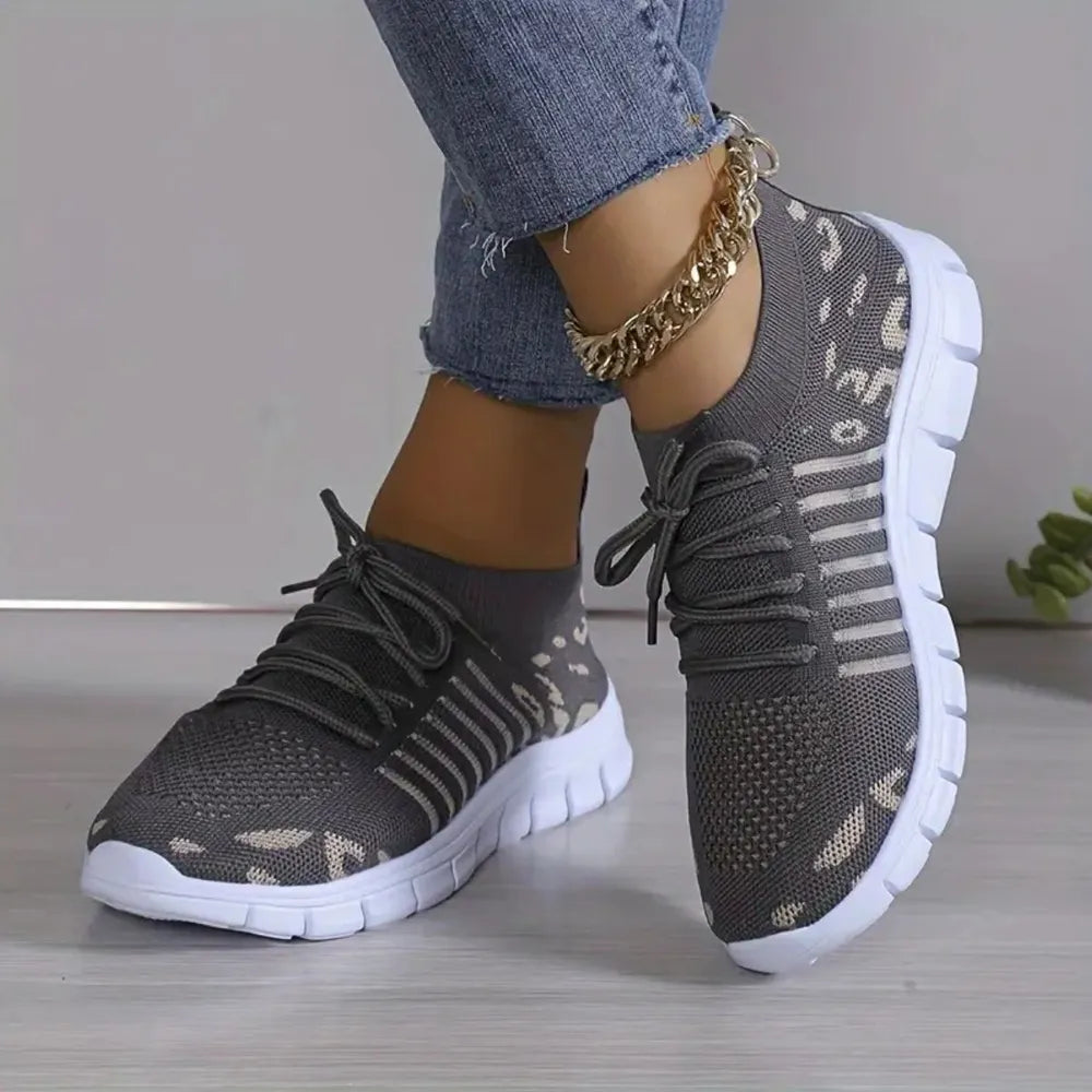Sneakers Leopard Round Toe Lace Up Athletic Shoes - LaTezza Online Shop