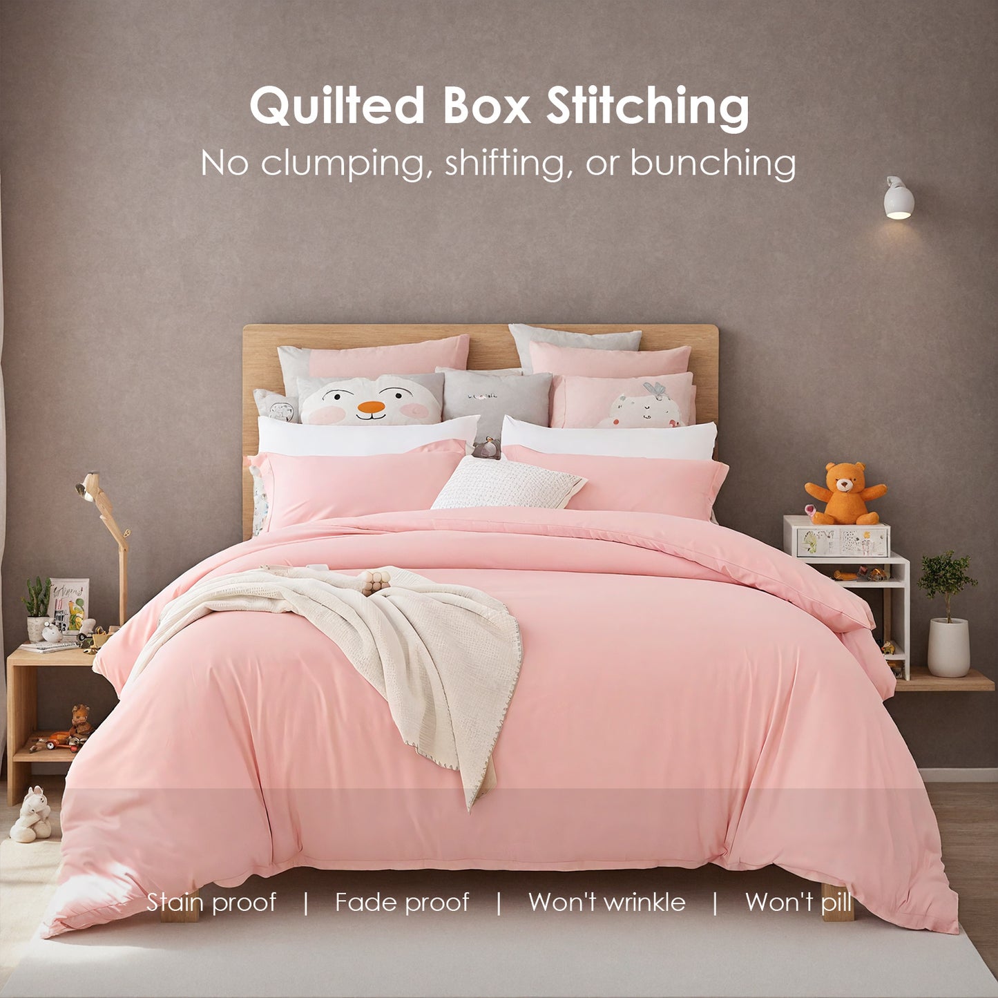 Three-piece Bedding Set With Solid Color Quilt Cover And Pillowcase Super Soft Microfiber Hotel Series Pink