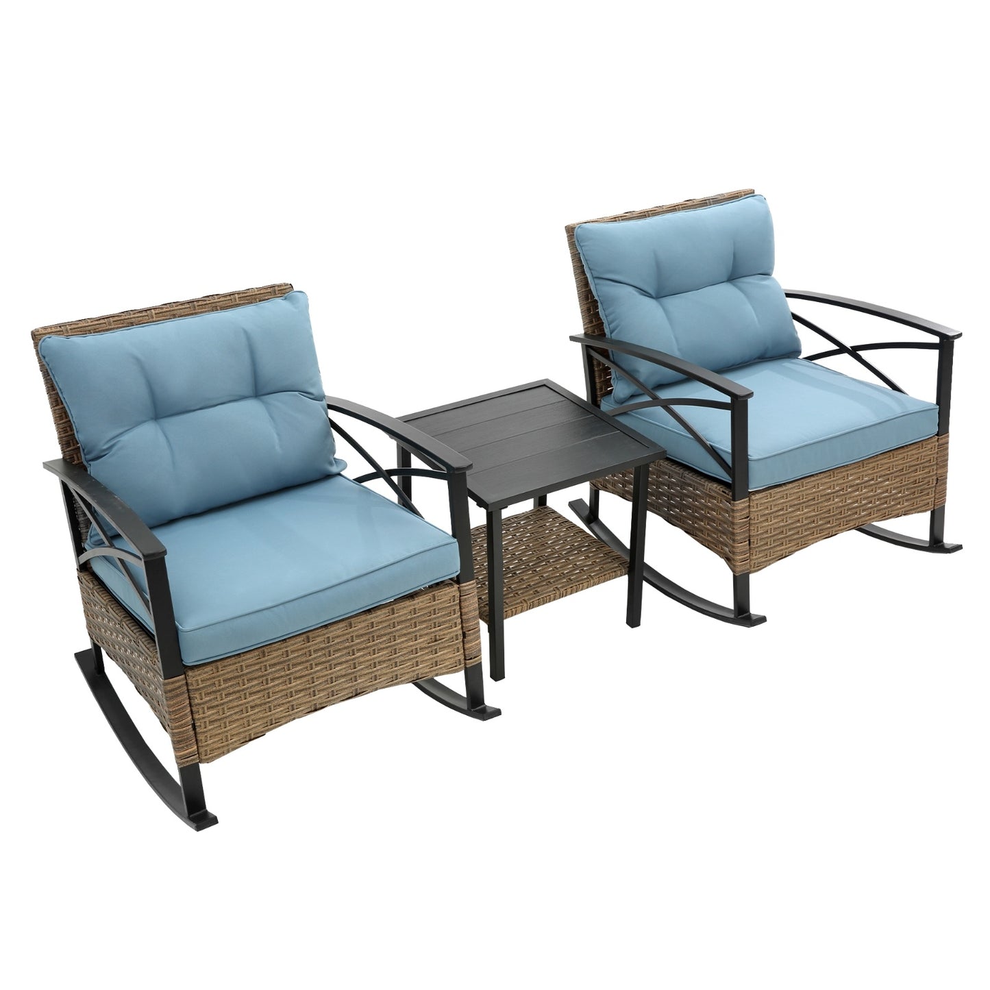 3pcs Rattan Rocking Chair Set Outdoor Leisure Grey - LaTezza Online Shop