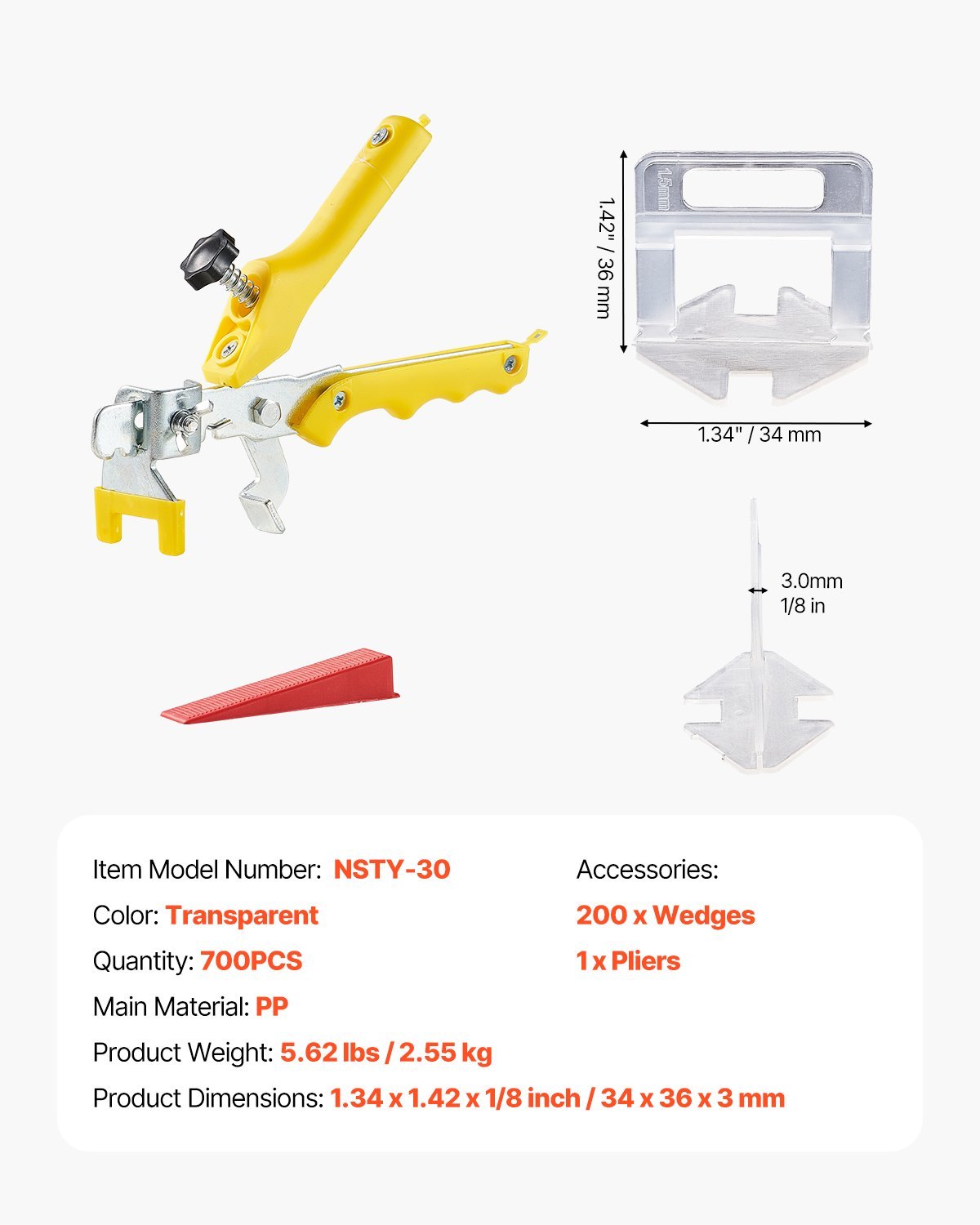 Tile Leveling System 3 Mm 700pcs Tile Spacers 200 Reusable Wedges 1 Plier - LaTezza Online Shop