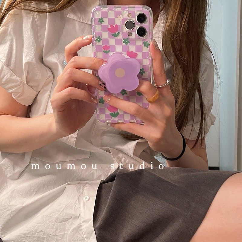 Purple Flower Phone Case All-inclusive Bracket Anti-fall - LaTezza Online Shop