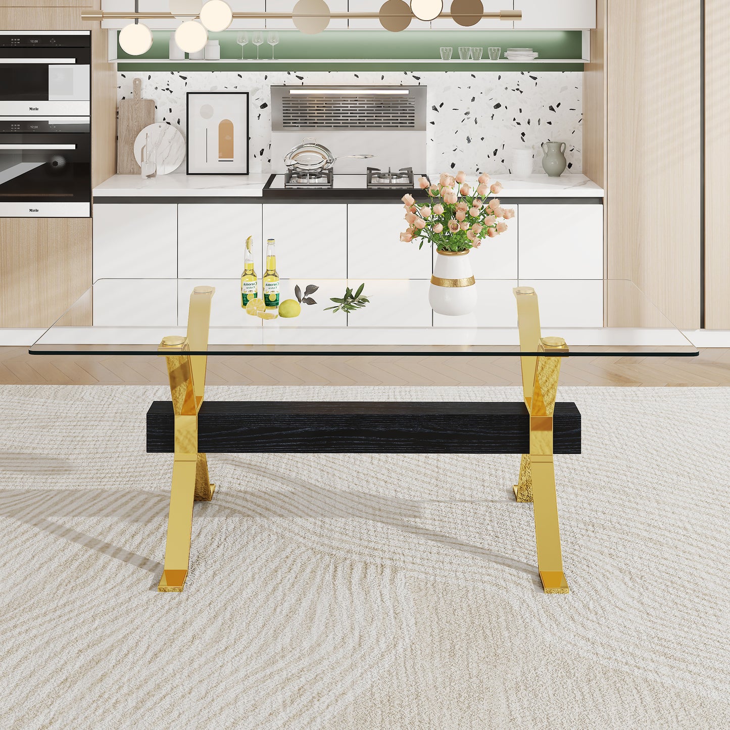Dining table Modern tempered glass dining table Large modern office desk - LaTezza Online Shop