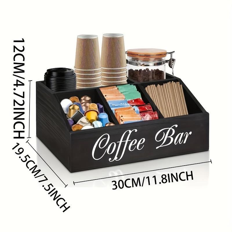 1 Piece Classic Wooden Coffee Bar Storage Box Multi-compartment Coffee Accessories
