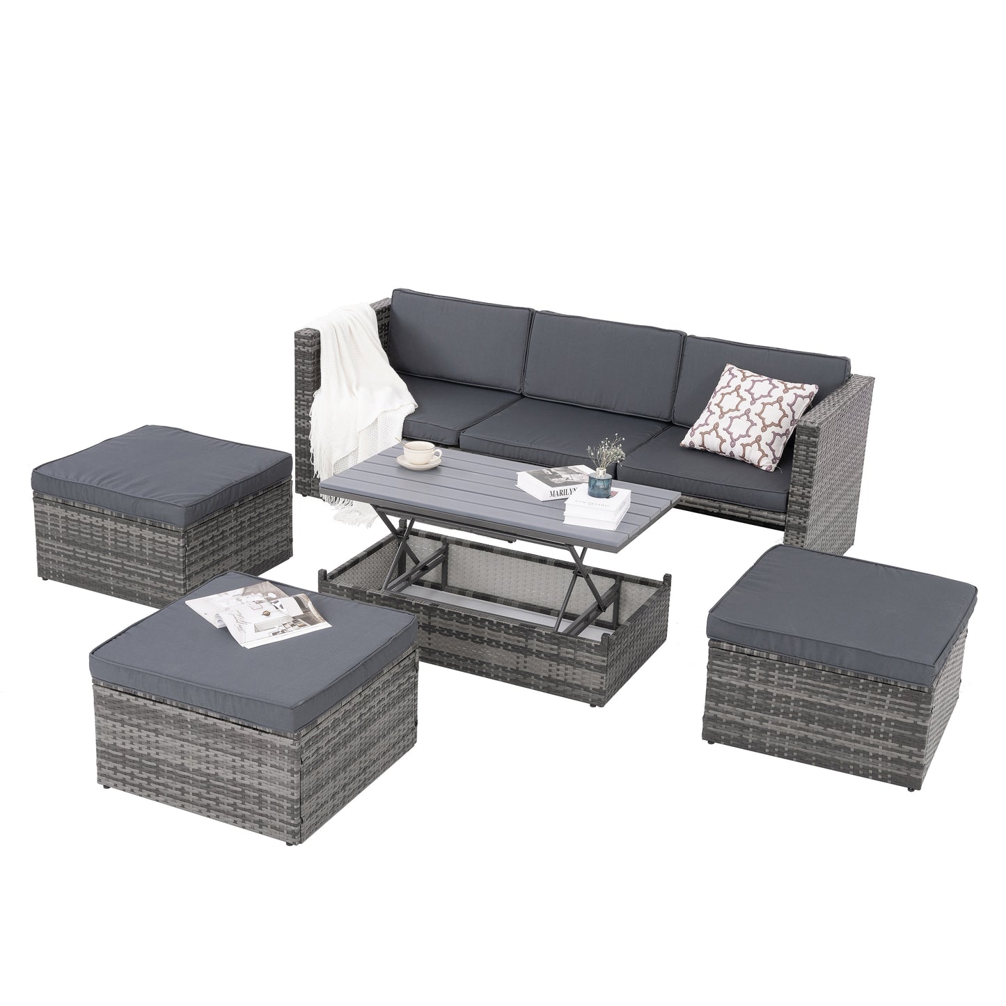 Patio Furniture, Outdoor Furniture, Seasonal PE Wicker Furniture,5 Set Wicker Furniture With Plywood Coffee Table - LaTezza Online Shop