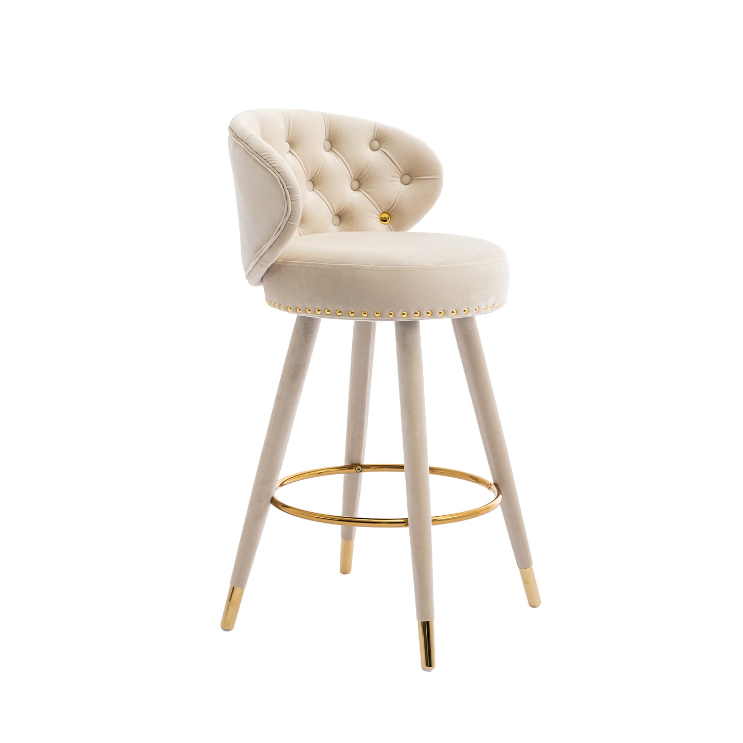 COOLMORE Counter Height Bar Stools Set of 2 for Kitchen Counter Solid Wood Legs with a fixed height of 360 degrees Beige - LaTezza Online Shop