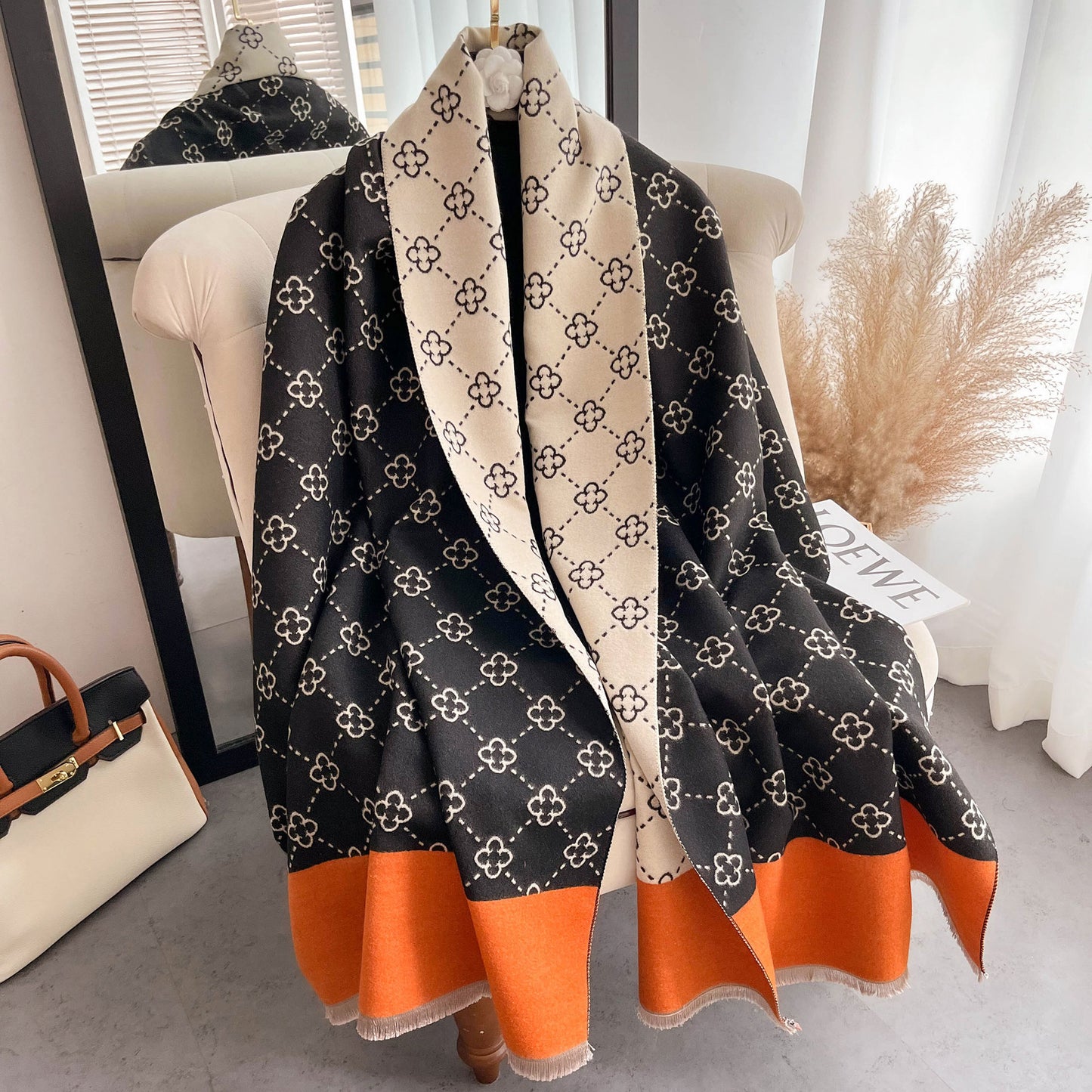 Imitation cashmere scarf women's sunflower pattern warm and thick long shawl scarf - LaTezza Online Shop