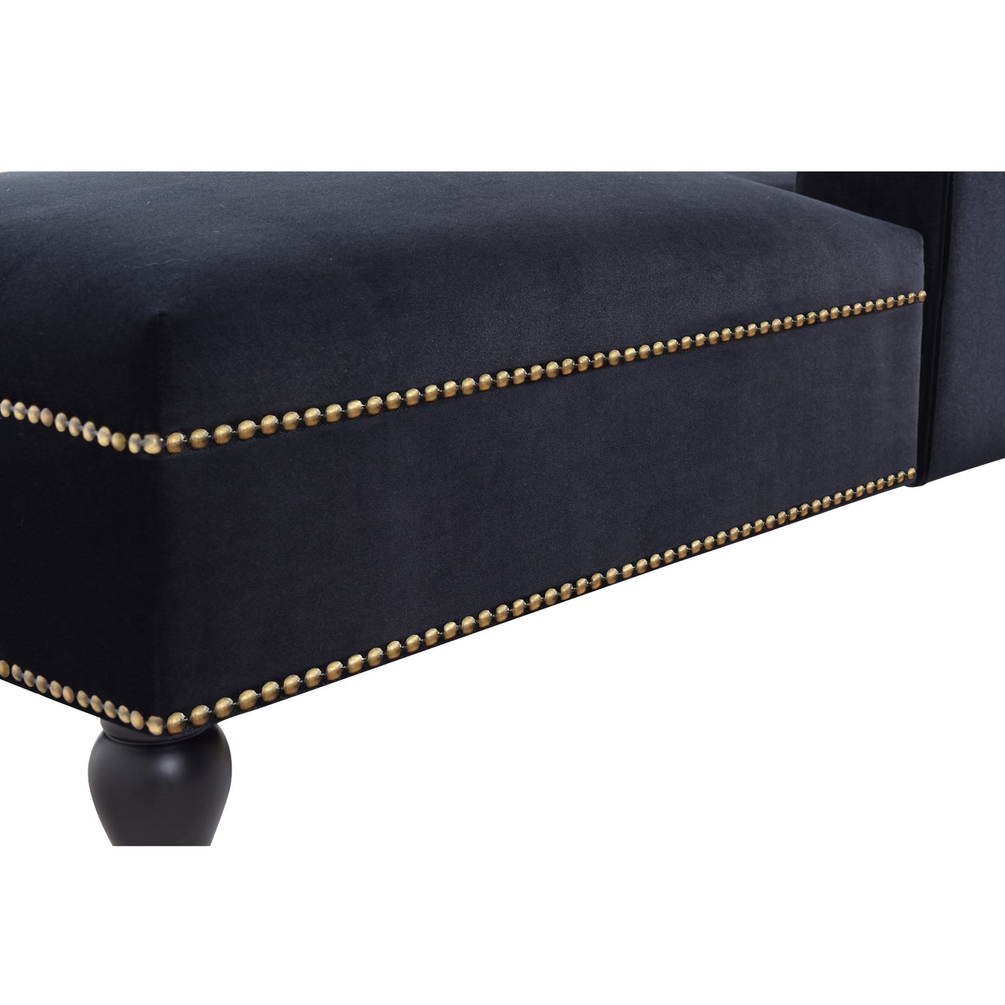 58 inch velvet lounge chair, button cluster right arm lounge chair with nail head decoration and solid wood legs - LaTezza Online Shop