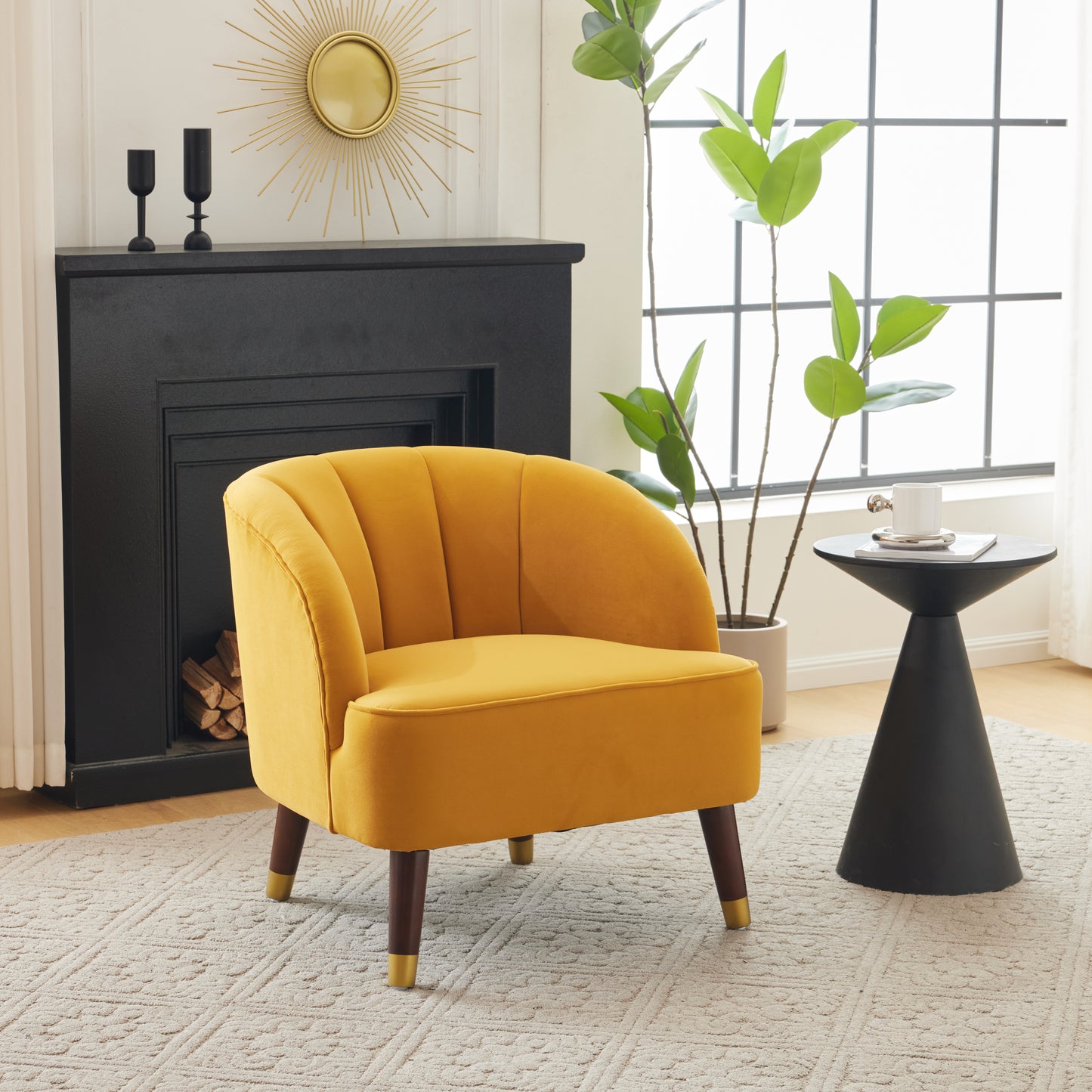 Orange Upholstered Barrel Accent Chair With Wooden Legs - LaTezza Online Shop