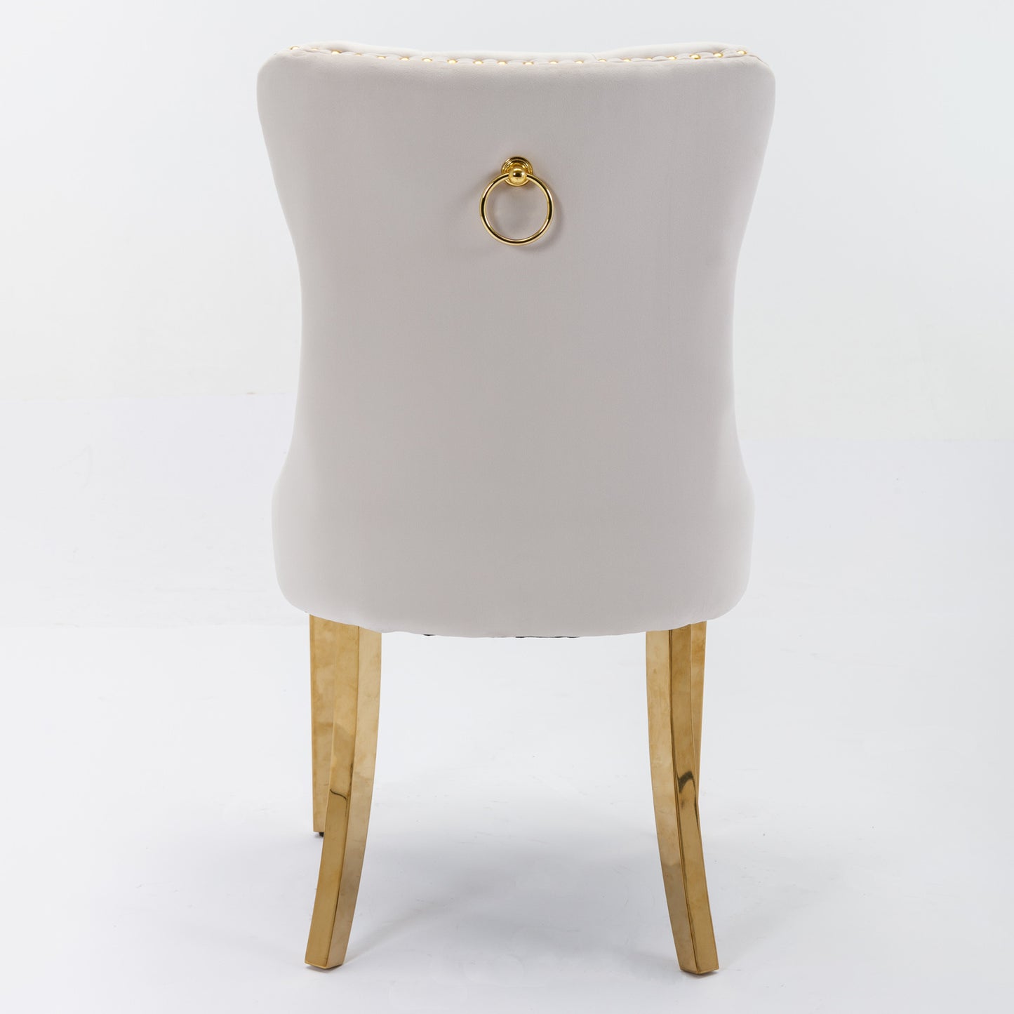 Tufted solid wood velvet soft cushion dining chair gold stainless steel plated leg nail head set of 2 pieces beige and gold - LaTezza Online Shop