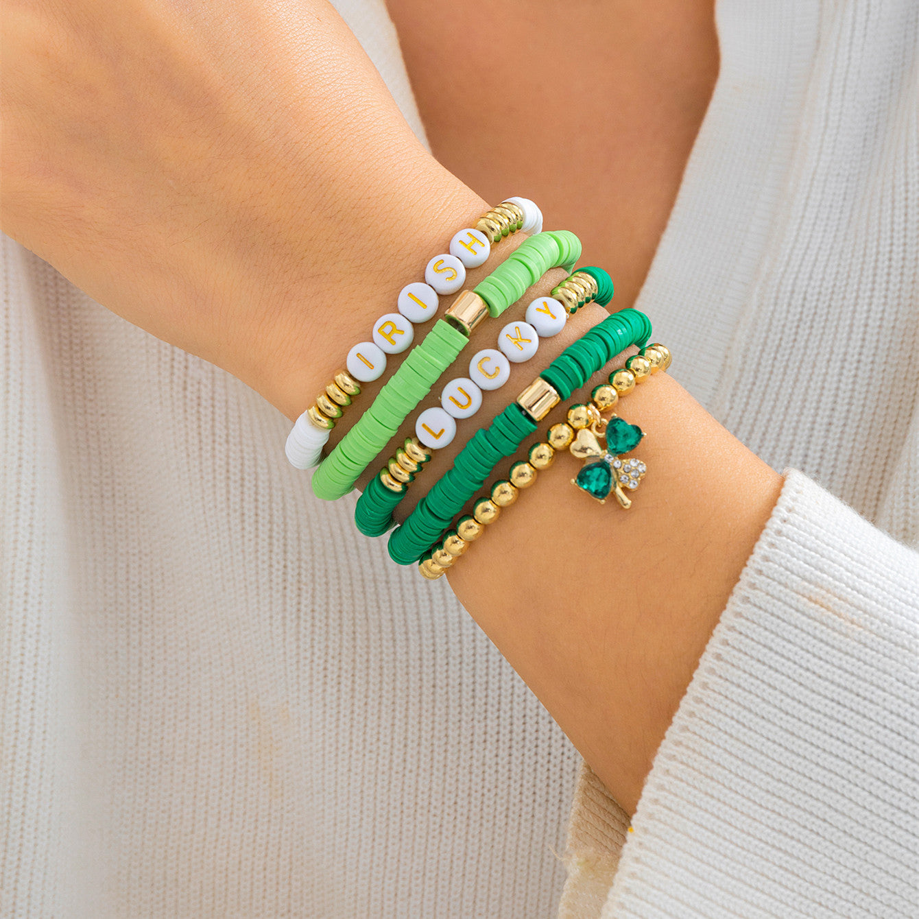 Clover Letter Bracelet, Simple Green Bead Bracelet, Beer Festival Jewelry - LaTezza Online Shop