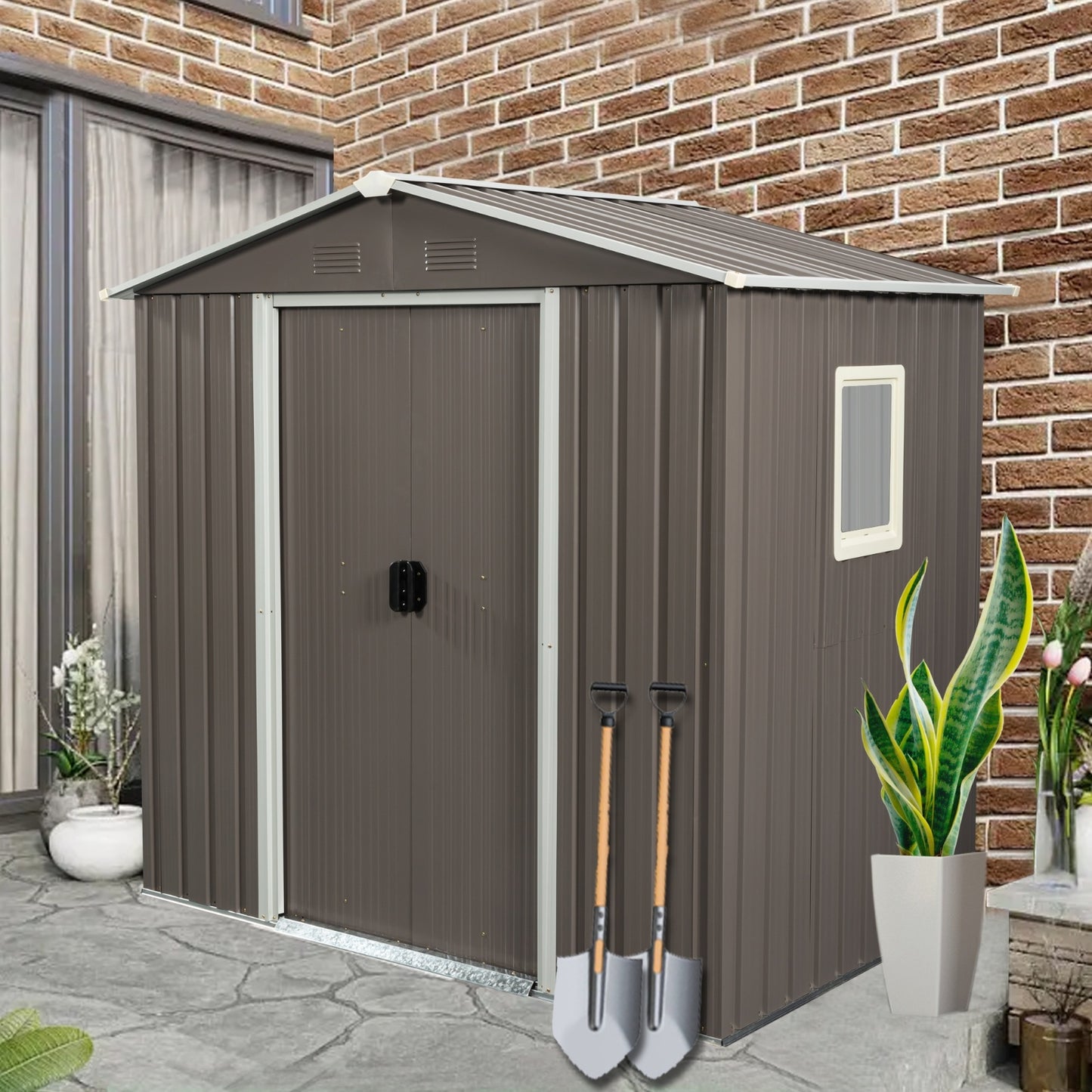 6ft X 5ft Outdoor Metal Storage Shed Gray With Window - LaTezza Online Shop