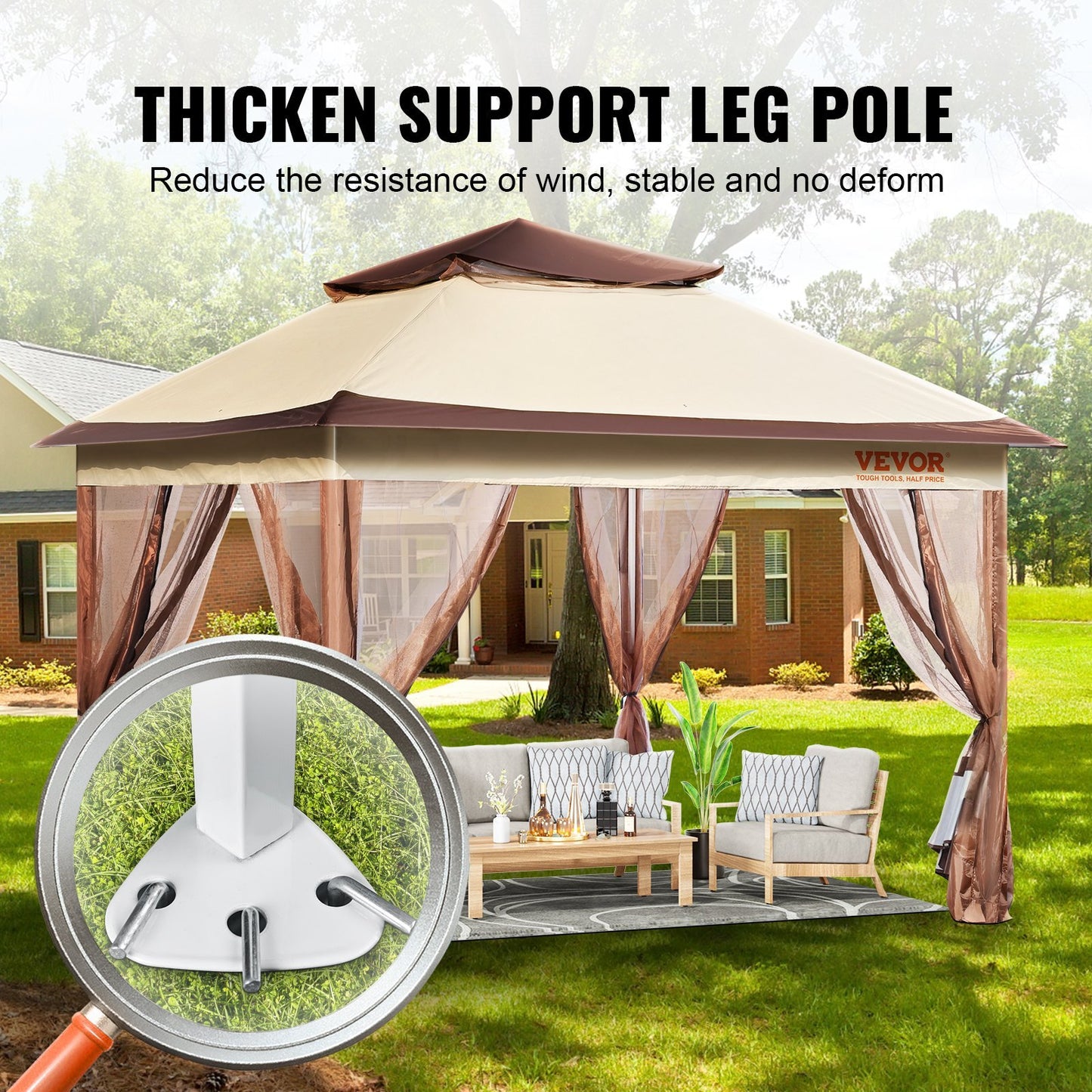 VEVOR Patio Gazebo, 11 X 11 FT Pop Up Gazebo For 8-10 Person, With Mosquito Netting, Metal Frame, And PU Coated 250D Oxford Cloth, Outdoor Canopy Shelter For Patio, Backyard, Lawn, Garden, De - LaTezza Online Shop