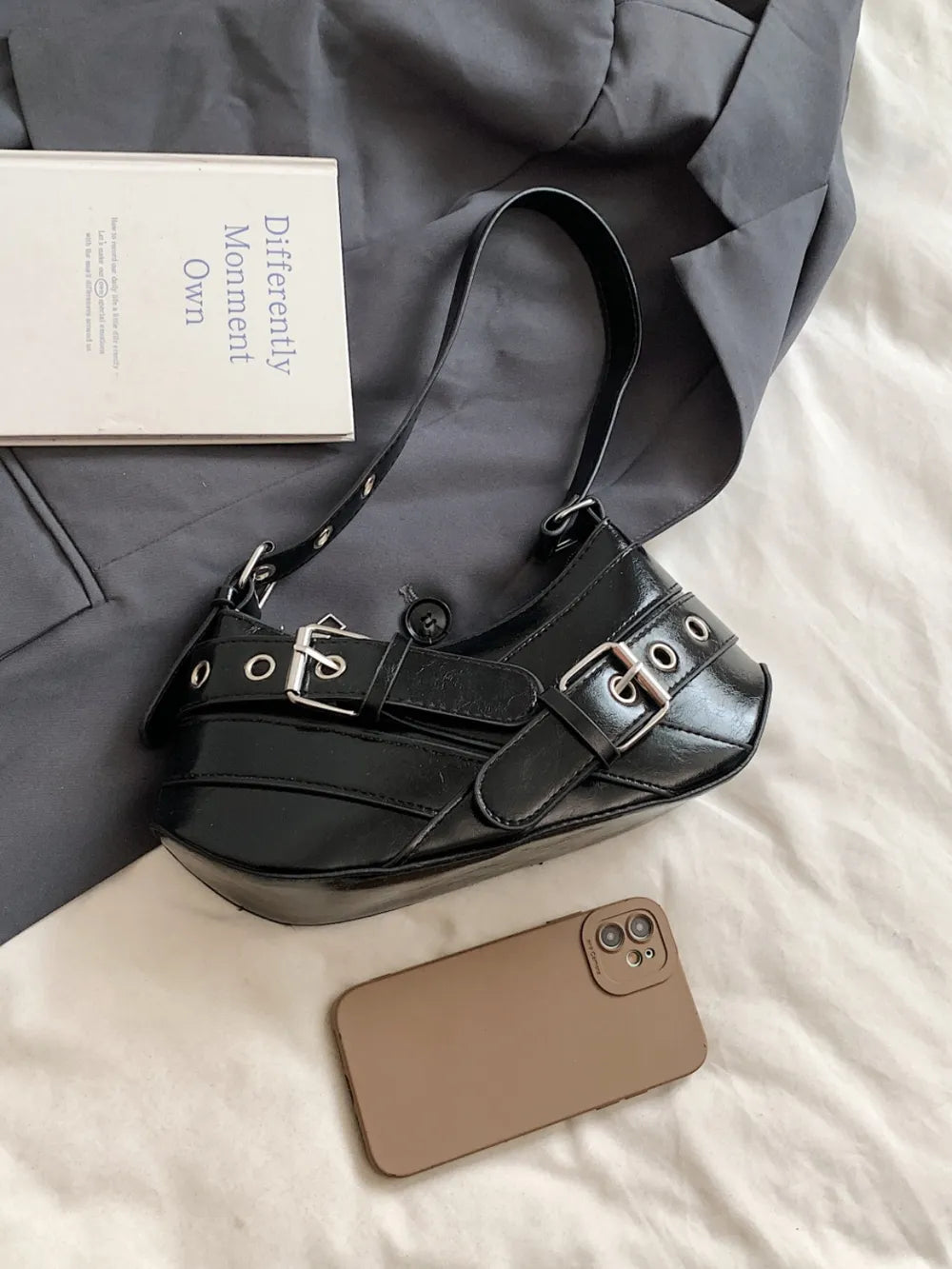 PU Leather Buckle Shoulder Bag - LaTezza Online Shop