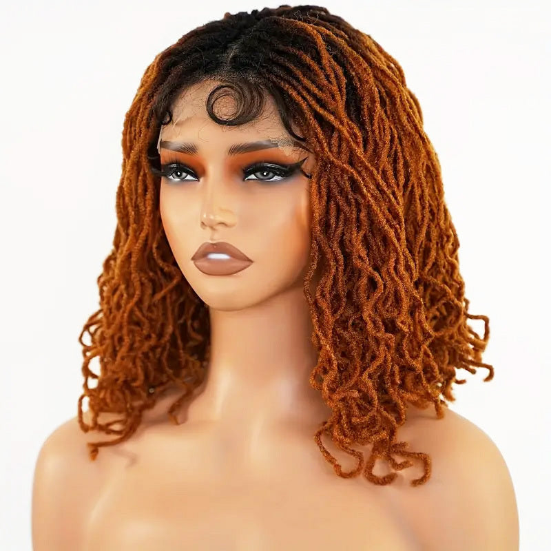 4x4 Lace Front Braided Wig Curly Mini Faux Locs Ombre Brown Ombre Blonde 14 Inch Shoulder Length Synthetic Lace Wig For Women - LaTezza Online Shop