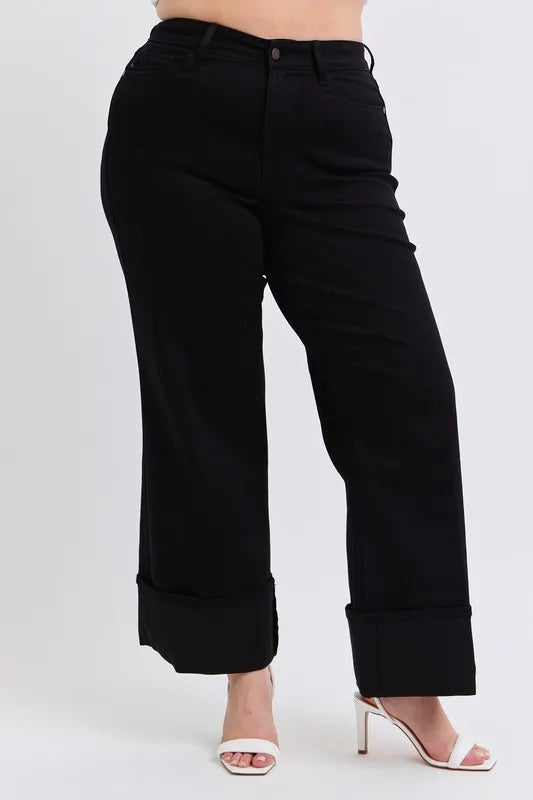Judy Blue Full Size High Waist Reto Wide Leg W/ Cuff Plus Size - LaTezza Online Shop