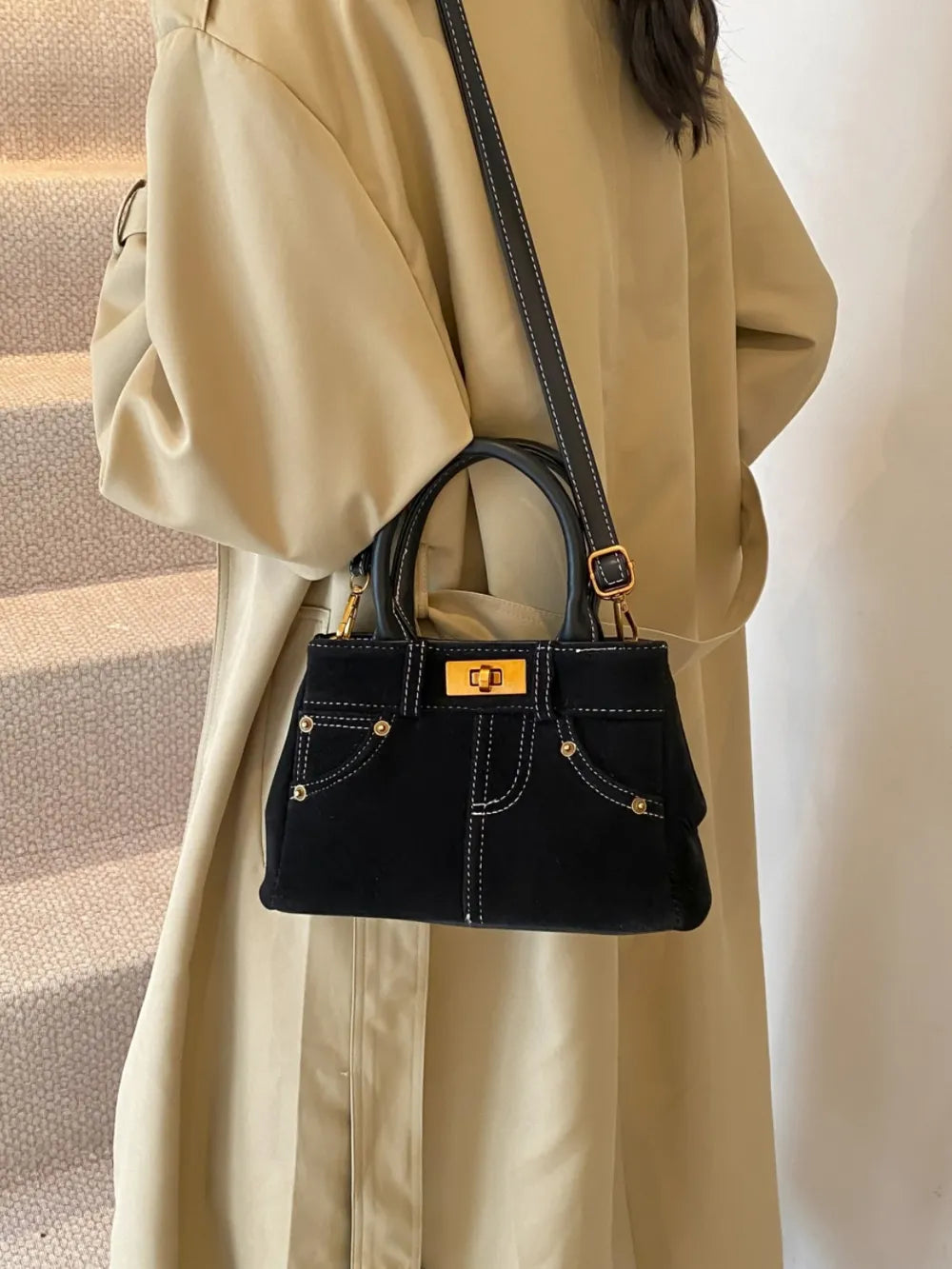 Suede Adjustable Strap Double-Use Handbag - LaTezza Online Shop