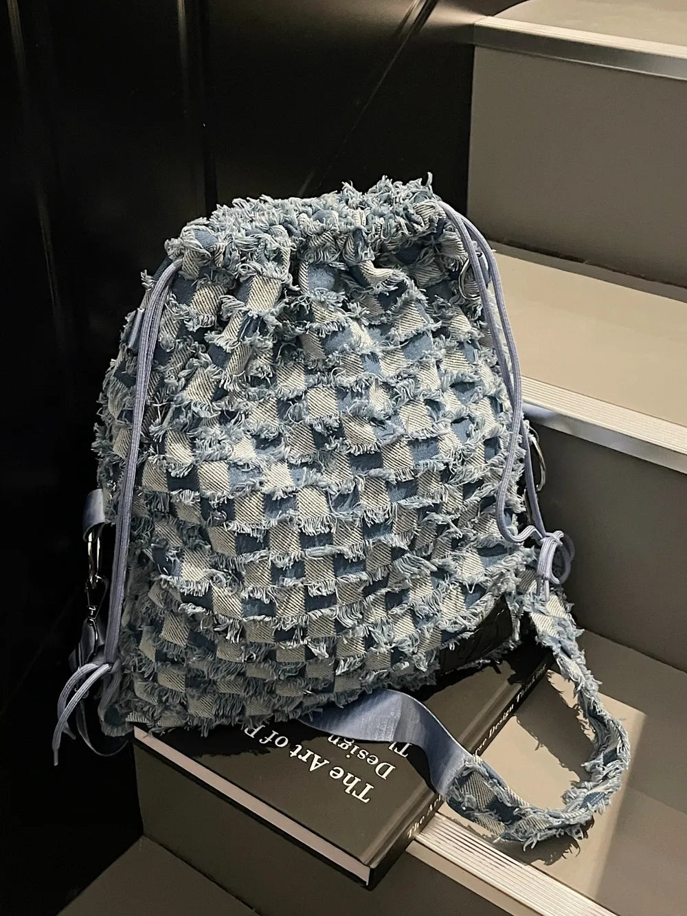Checkered Raw Edge Adjustable Strap Convertible Bag - LaTezza Online Shop