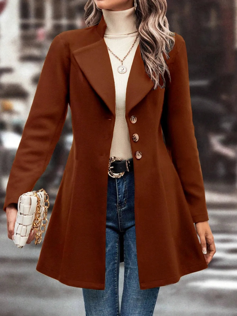 Women's autumn and winter collar slim fit woolen fabric solid color fashionable temperament jacket - LaTezza Online Shop