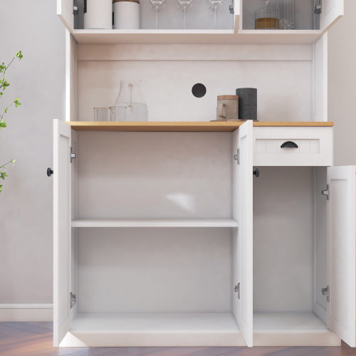 Kitchen Storage Cabinet With Microwave Countertop, Freestanding Cabinet With Adjustable Shelves, 6 Doors And 1 Drawer - White - LaTezza Online Shop