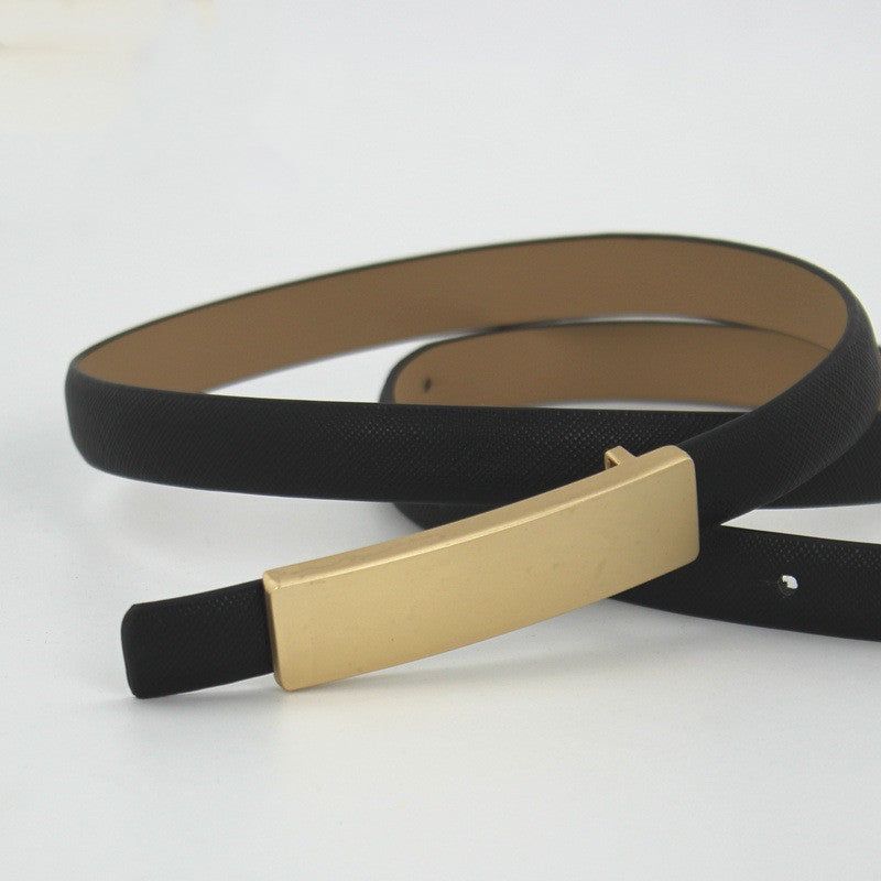 Women's long gold buckle leather leather thin belt - LaTezza Online Shop