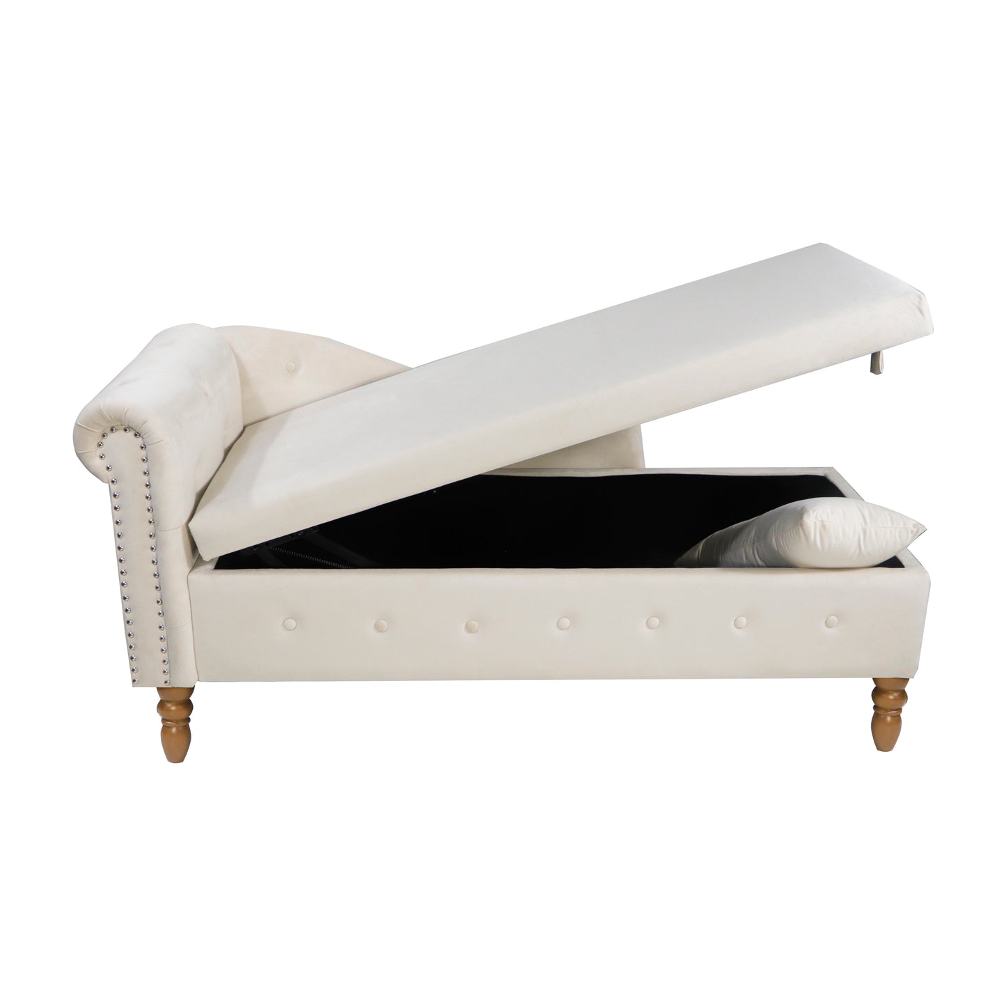 Beige Chaise Lounge Indoor Velvet Lounge Chair for Bedroom with Storage & Pillow Modern Upholstered Rolled Arm Chase Lounge - LaTezza Online Shop