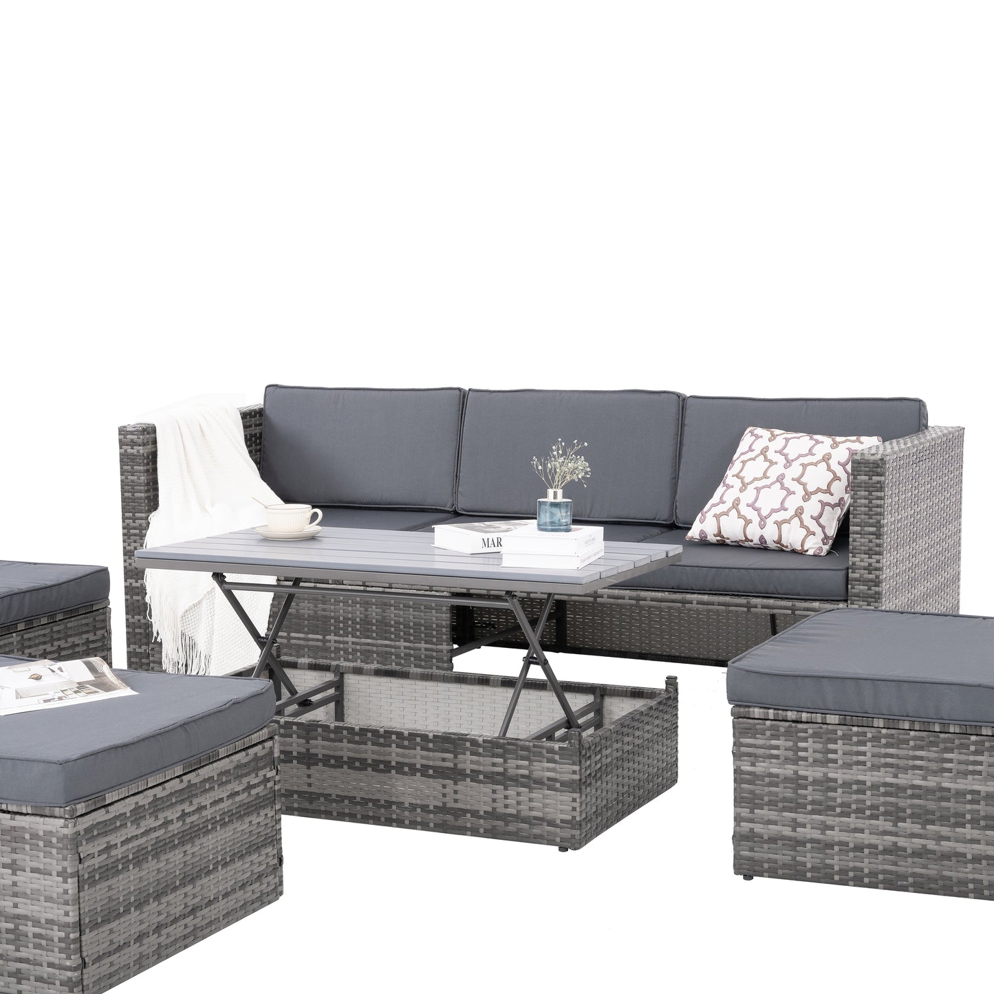 Patio Furniture, Outdoor Furniture, Seasonal PE Wicker Furniture,5 Set Wicker Furniture With Plywood Coffee Table - LaTezza Online Shop