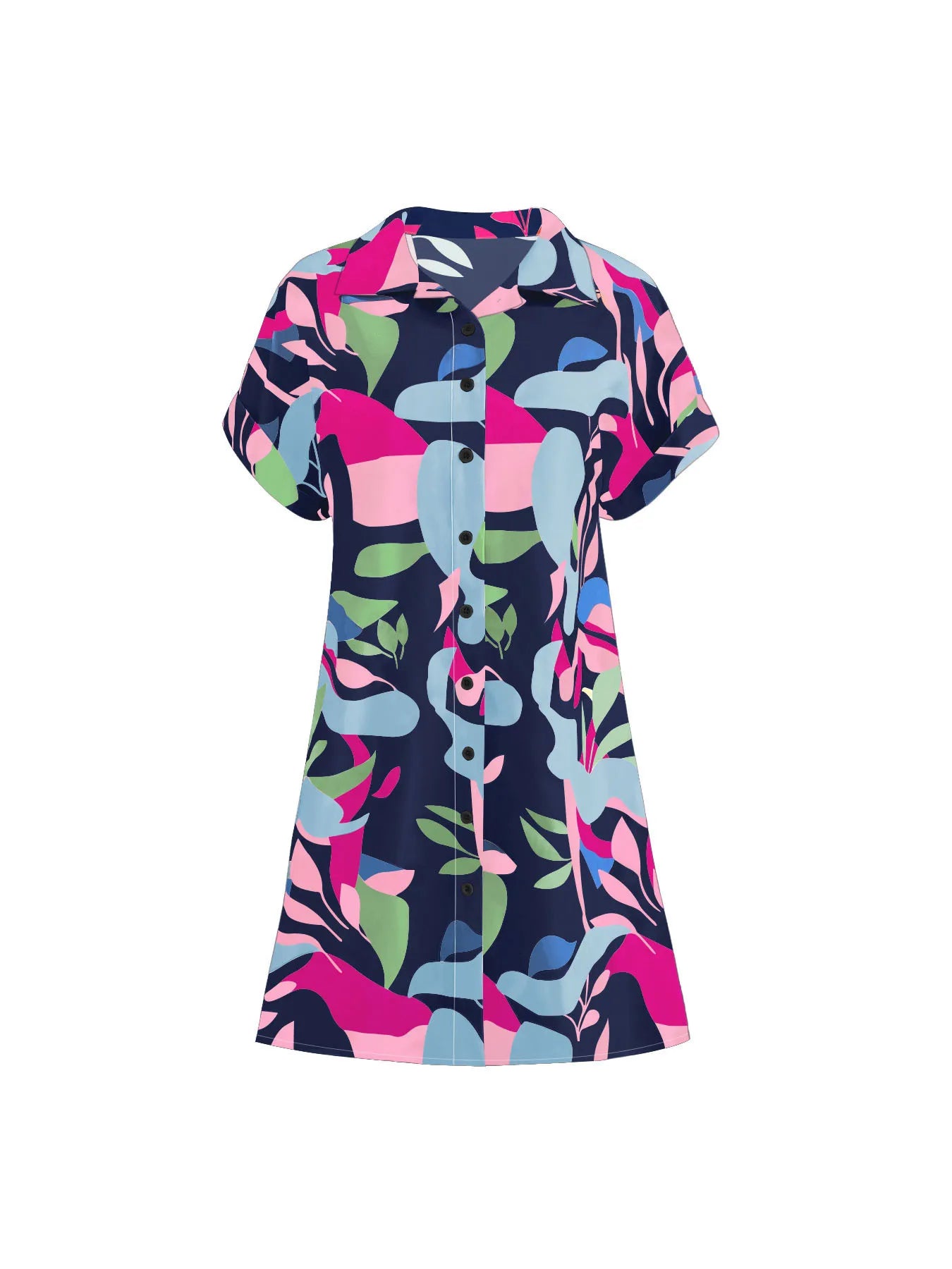 Printed Button Down Short Sleeve Dress