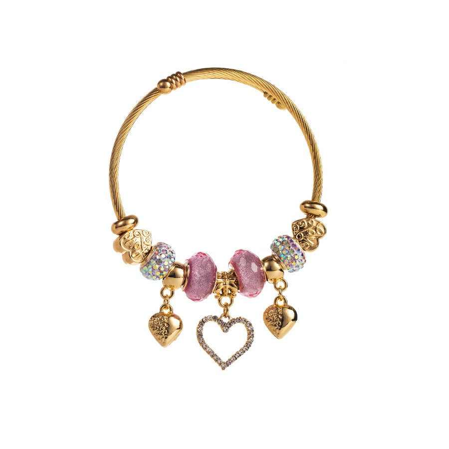 Stainless Steel Bracelet with Diamond Crystal Heart Pendant Charm Bracelet - LaTezza Online Shop