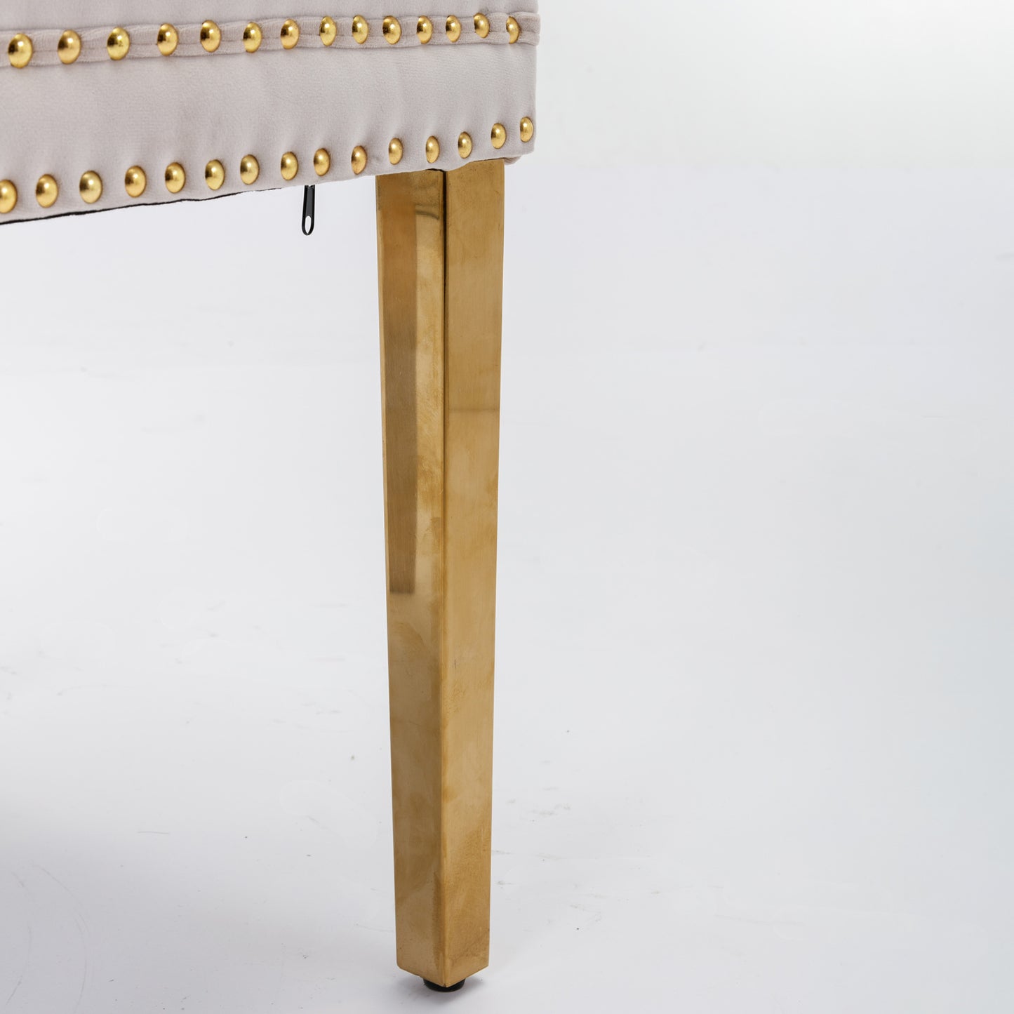 Tufted solid wood velvet soft cushion dining chair gold stainless steel plated leg nail head set of 2 pieces beige and gold - LaTezza Online Shop