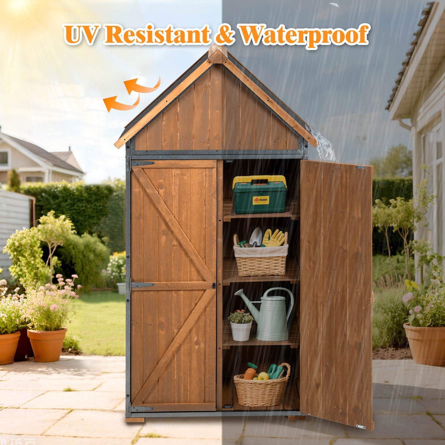 Outdoor Storage Cabinet Garden Shed Tool Shed With Metal Frame