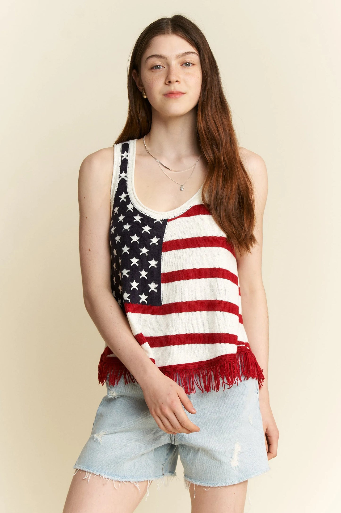 Jade By Jane American Flag Fringe Tank Top - LaTezza Online Shop
