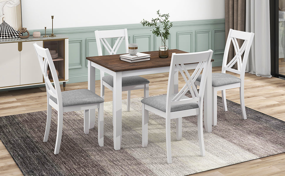 TOPMAX Rustic Minimalist Wood 5-Piece Dining Table Set with 4 X-Back Chairs for Small Places White - LaTezza Online Shop