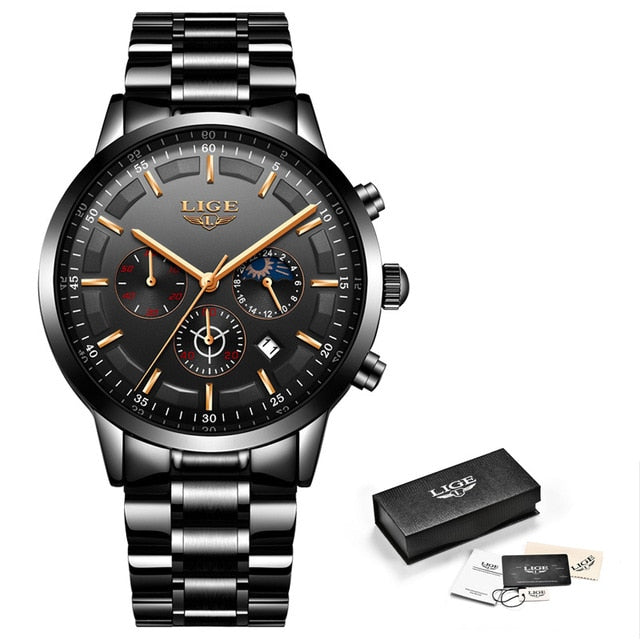 LIGE Sport Quartz Clock Mens Top Brand Luxury Business Waterproof Watch
