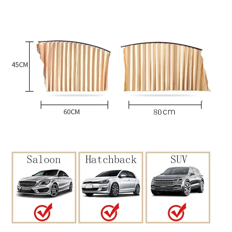 4Pcs Car Sunshade Window Curtain UV Protection Heat Insulation Car Interior Accessories No Hole Punching Magnetic Track Curtains