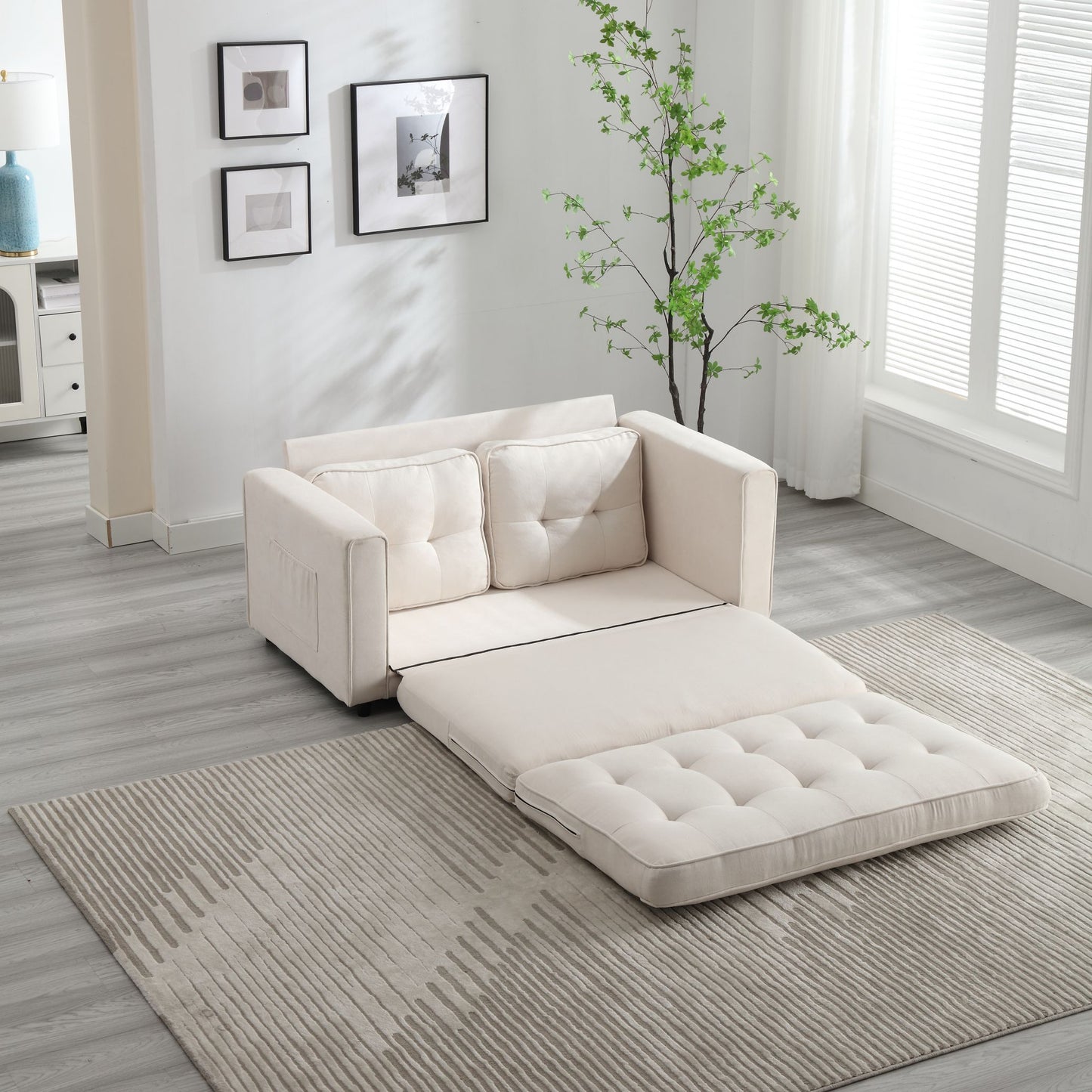 3 Fold Sofa Convertible Futon Couch sleeper sofabed Space saving loveseat Dark Gray & Light Gray & Beige - LaTezza Online Shop