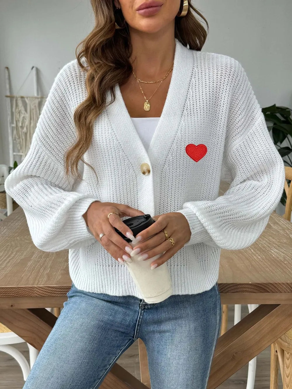 Women's Autumn/Winter New Collection Love Stickers Short Button Jacket Sweater - LaTezza Online Shop