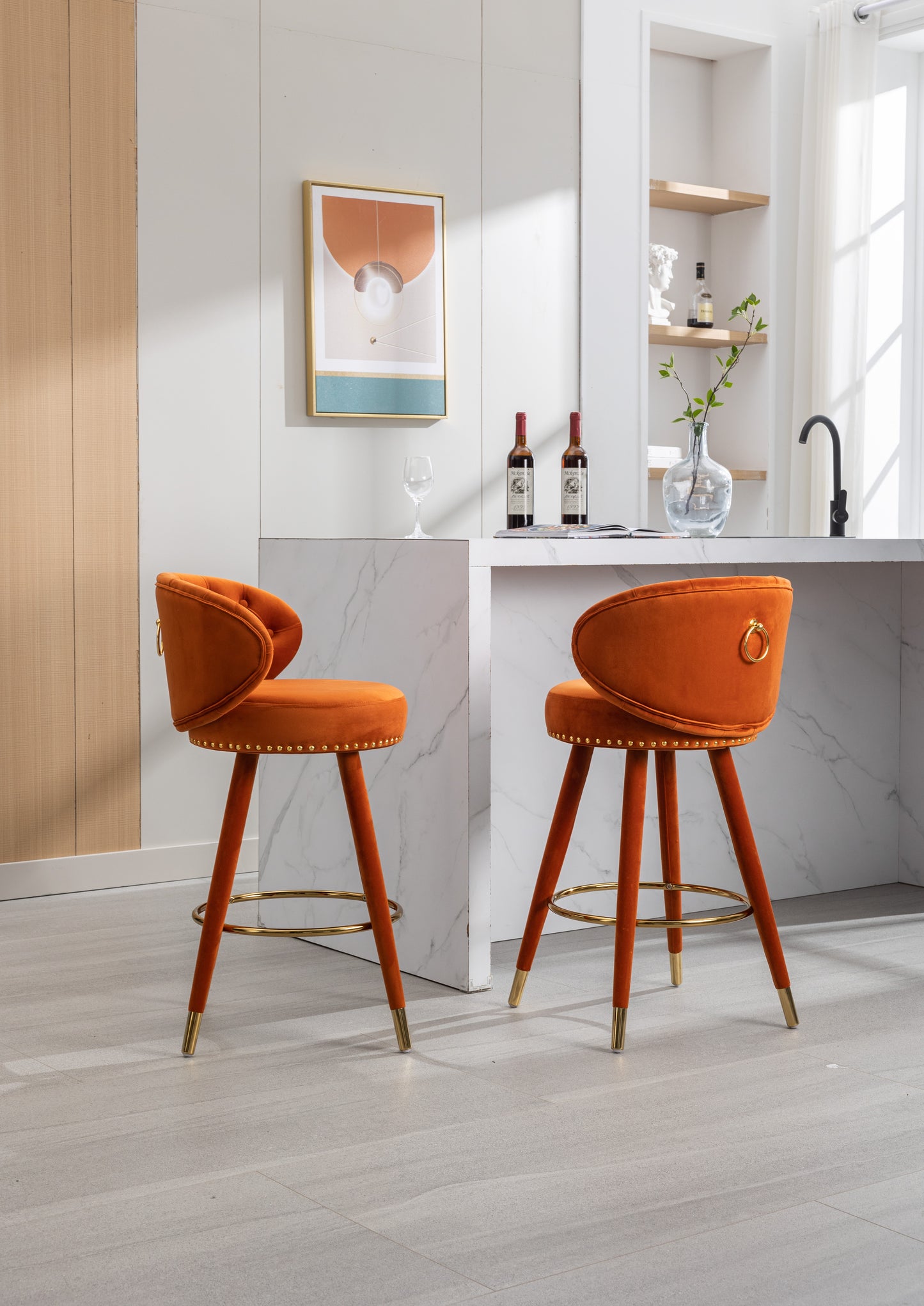 COOLMORE Counter Height Bar Stools Set of 2 for Kitchen Counter Solid Wood Legs with a fixed height of 360 degrees - LaTezza Online Shop