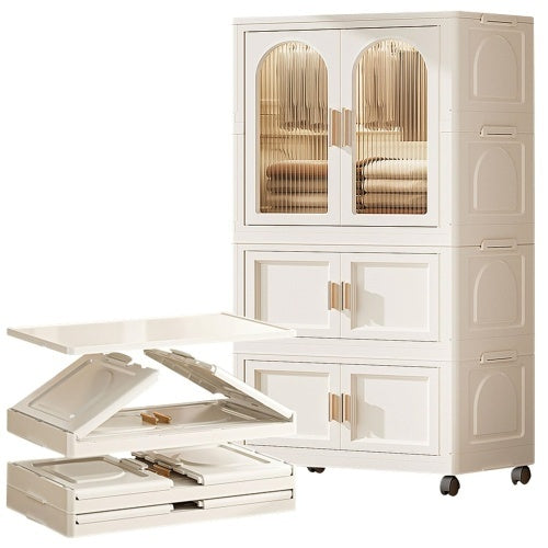 Side Wide Folding Wardrobe With Magnetic Door Plastic Storage Cabinet With Wheels One Layer Of Wardrobe X Two Layers Of Folding BoxesX 10 Hangers - LaTezza Online Shop