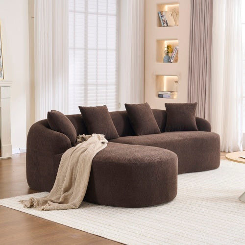 LY-022 Full Compression Sponge L-Shape Sectional Sofa Brown Modular Chaise Chenille Couch 30D High-Density 900 Lbs. - LaTezza Online Shop