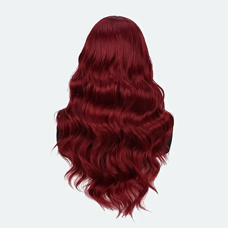 Elegant 24 Inch Red Wavy Synthetic Wig For Women, 4x1 Front Lace, High Temperature Fiber, Middle Part, Natural Look, Breathable, Comfortable, Versatile For Cosplay & Daily Use, All Ethnicitie - LaTezza Online Shop