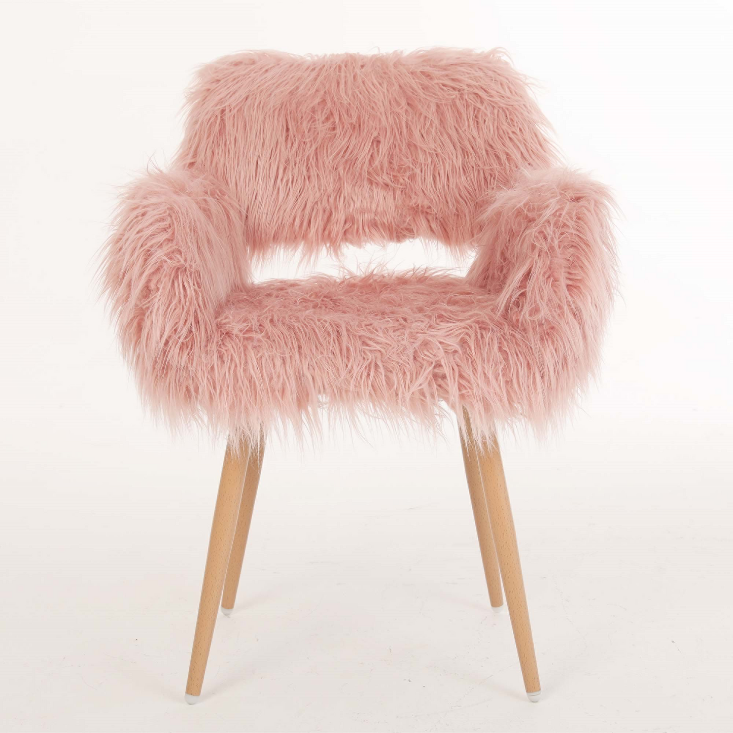PINK Faux Fur Upholstered Make up chair Side Dining Chair with Metal Leg(PINK+Beech Metal Leg) - LaTezza Online Shop