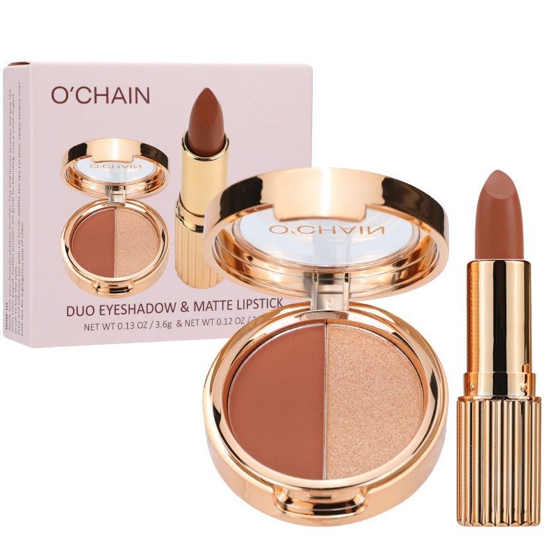 O'CHAIN Pearlescent two-color eyeshadow Matte lipstick does not fade and does not stick to the cup powdery delicate eyeshadow palette - LaTezza Online Shop