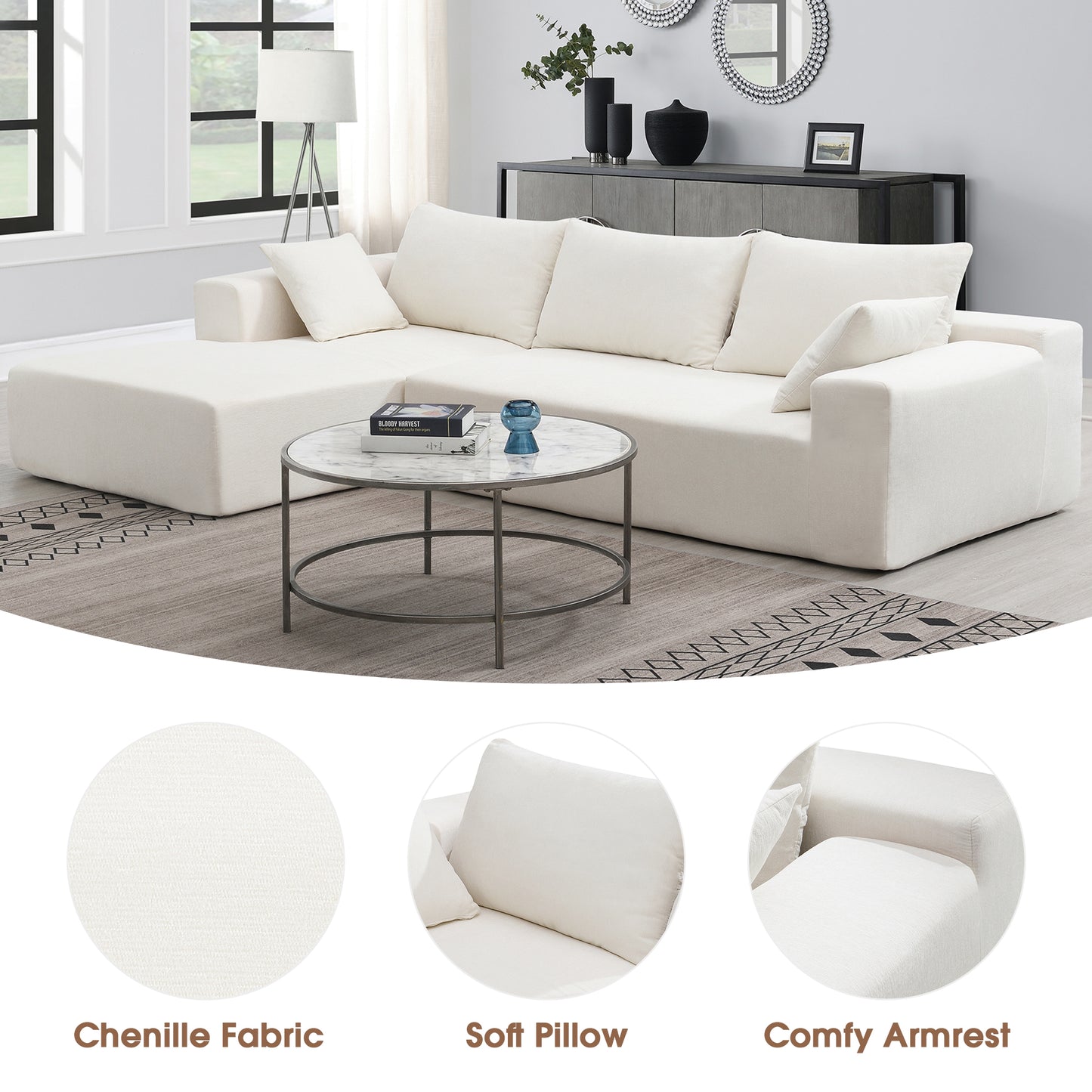 109*68" Modular Sectional Living Room Sofa Set Modern Minimalist Style Couch White - LaTezza Online Shop