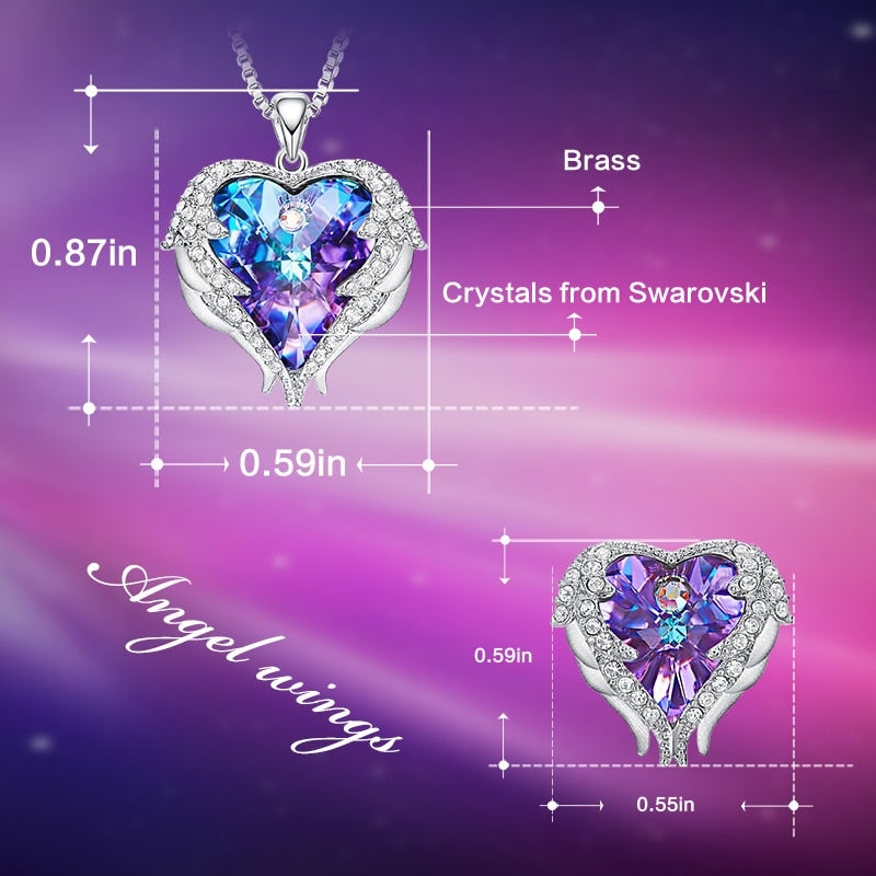 Cdyle Crystals from Swarovski Angel Wings Necklaces Earrings Purple Blue Crystal Heart Pendant Jewelry Set For Women Love Gifts - LaTezza Online Shop