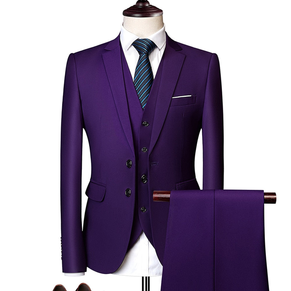 Slim Fit Tuxedo Formal Wedding Prom Work Suits 3Pcs Set Jacket Pants Vest - LaTezza Online Shop
